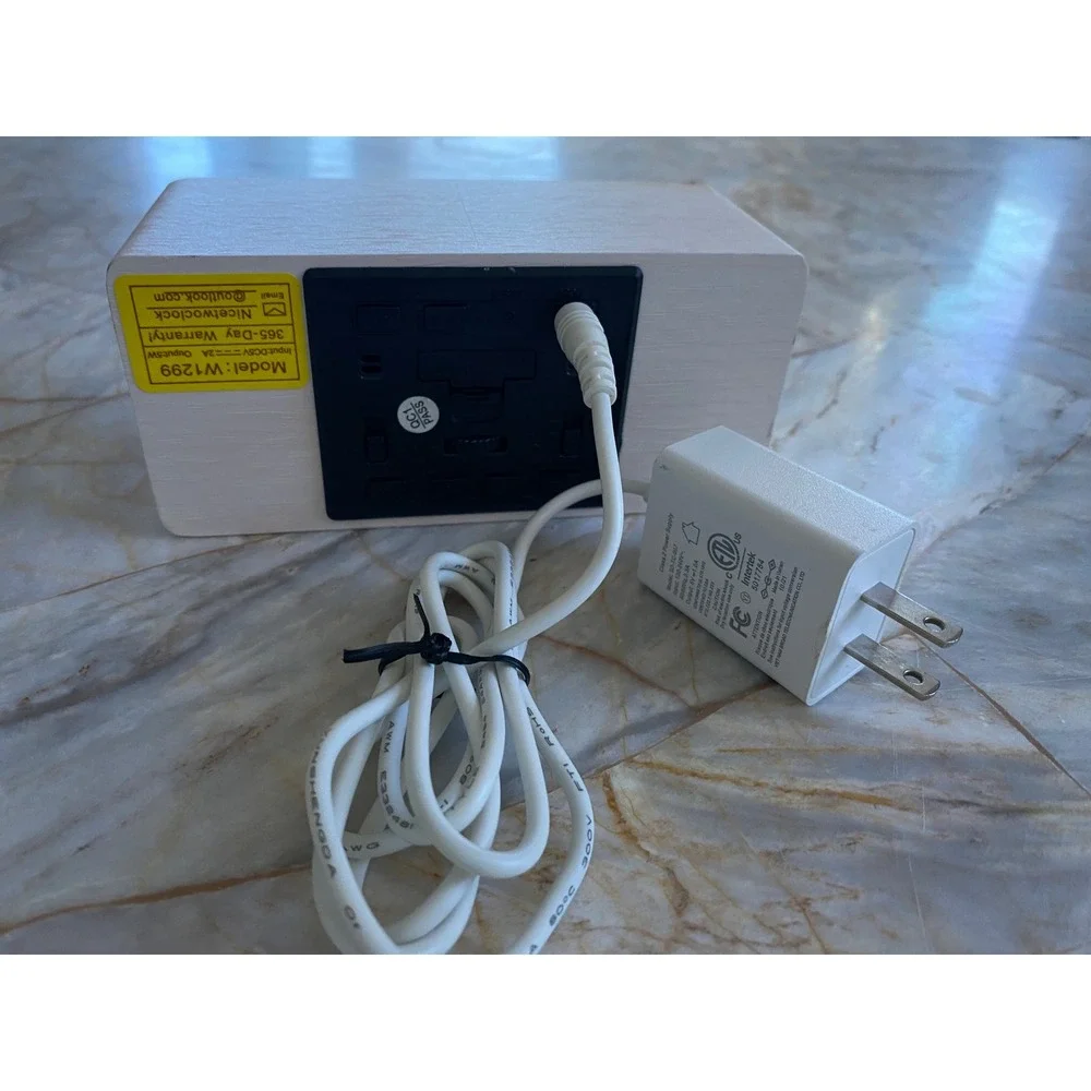 Nicetwo W1299 Digital Alarm Clock White Wood Grain Minimalist Modern Bedside
